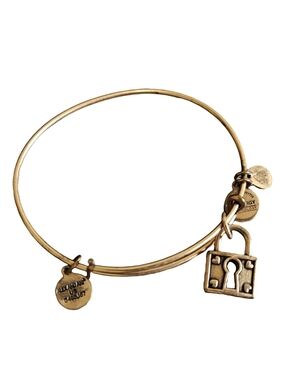 Alex and Ani Unbreakable Love Gold Tone Padlock Charm Expandable Bangle Bracelet